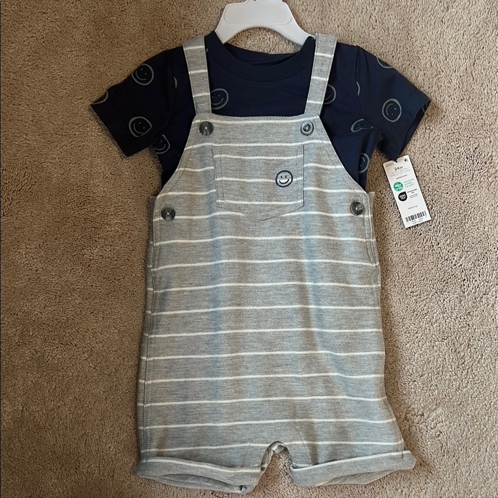 Carter's Gray and White Striped Overalls
